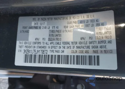 2018 Mazda Mazda3 Sport из США, поврежденный, VIN 3MZBN1U75JM179672